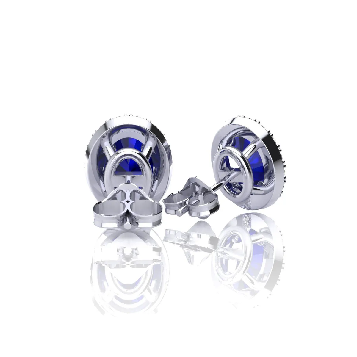 1 1/3 Carat Oval Shape Sapphire And Halo Diamond Stud Earrings In 14 Karat White Gold