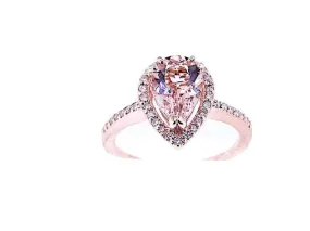 14K Gold Diamond Halo with 1.24 Carat Pear Morganite Engagement Ring