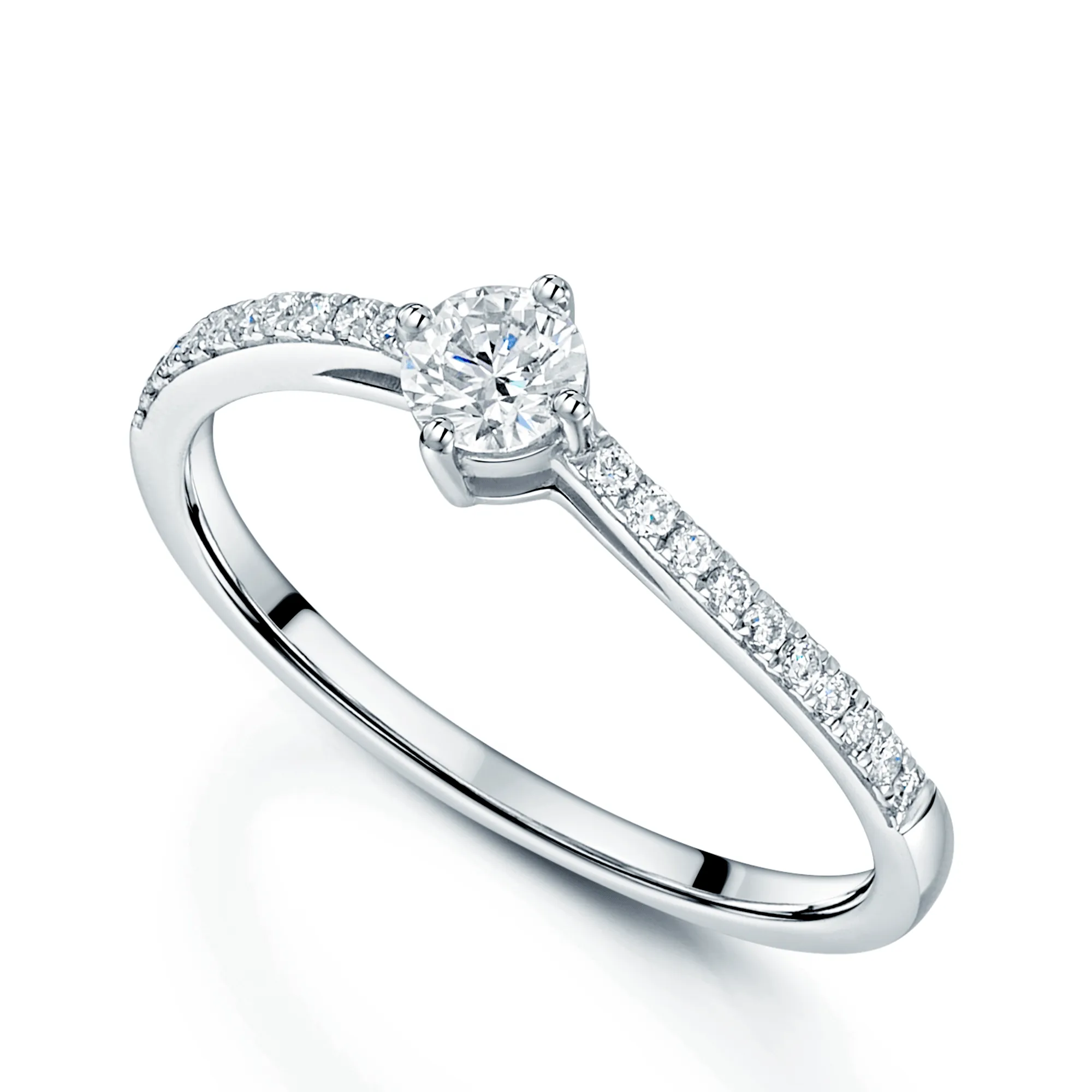 18ct White Gold Diamond Solitaire Ring With Diamond Set Shoulders