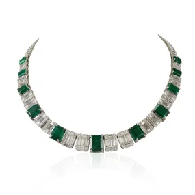 18K Gold Emerald & Diamond Tennis Necklace