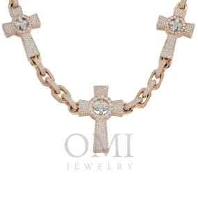 18K GOLD MARQUISE AND ROUND DIAMOND CROSS OPEN LINK CHAIN 52.15 CT