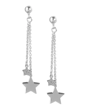 925 Sterling Silver Dangling Chain With Star Rhodium Plated Drop Earring