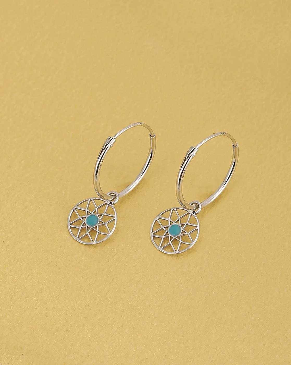 925 Sterling Silver Enamel With Rhodium Plated Hoop Earring