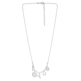 925 Sterling Silver Rhodium Plated Dangling I Love You Necklace For Women