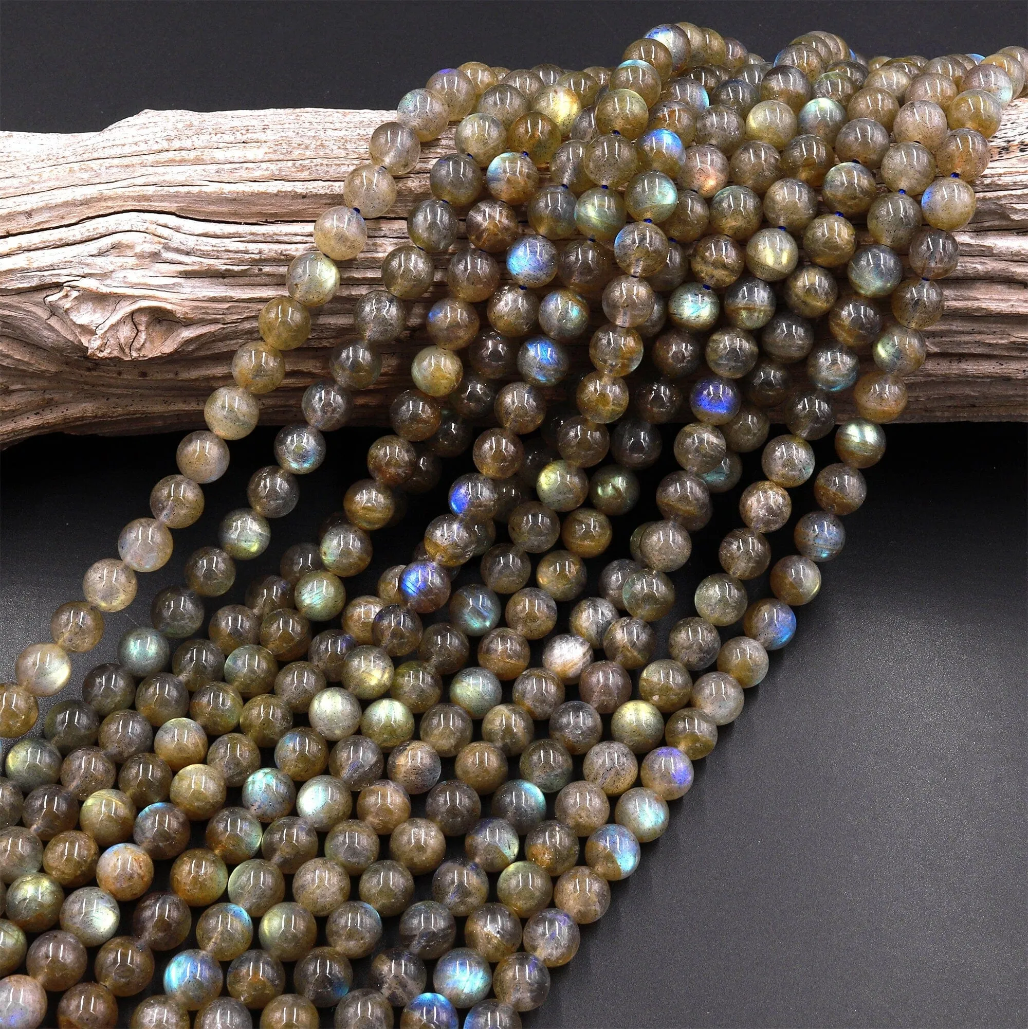 AA Natural Labradorite 4mm 5mm 6mm 8mm 10mm Round Beads Golden Green Flashes 15.5" Strand