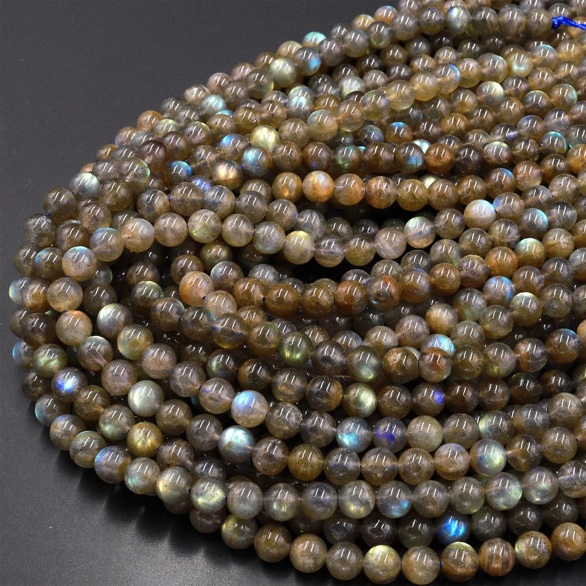 AA Natural Labradorite 4mm 5mm 6mm 8mm 10mm Round Beads Golden Green Flashes 15.5" Strand