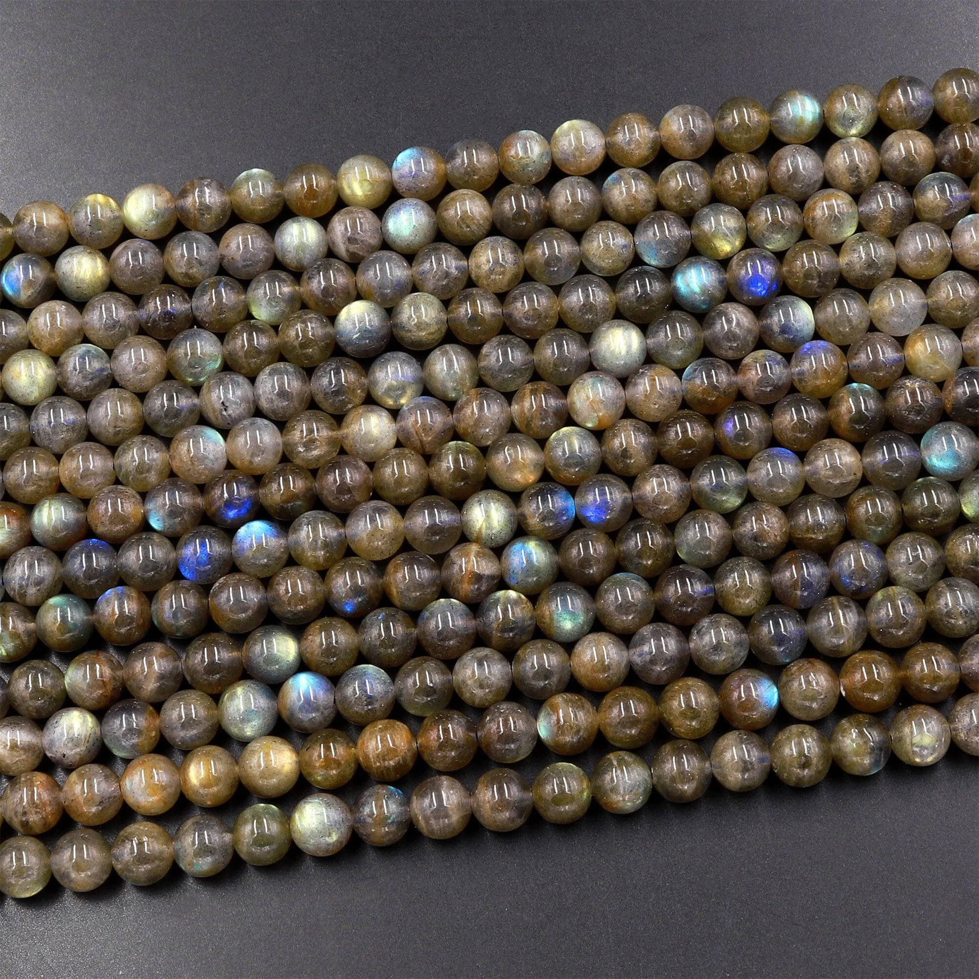 AA Natural Labradorite 4mm 5mm 6mm 8mm 10mm Round Beads Golden Green Flashes 15.5" Strand