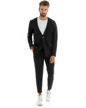 Abito Uomo Monopetto Vestito Viscosa Completo Giacca Pantaloni Nero Elegante Cerimonia GIOSAL-OU2408A