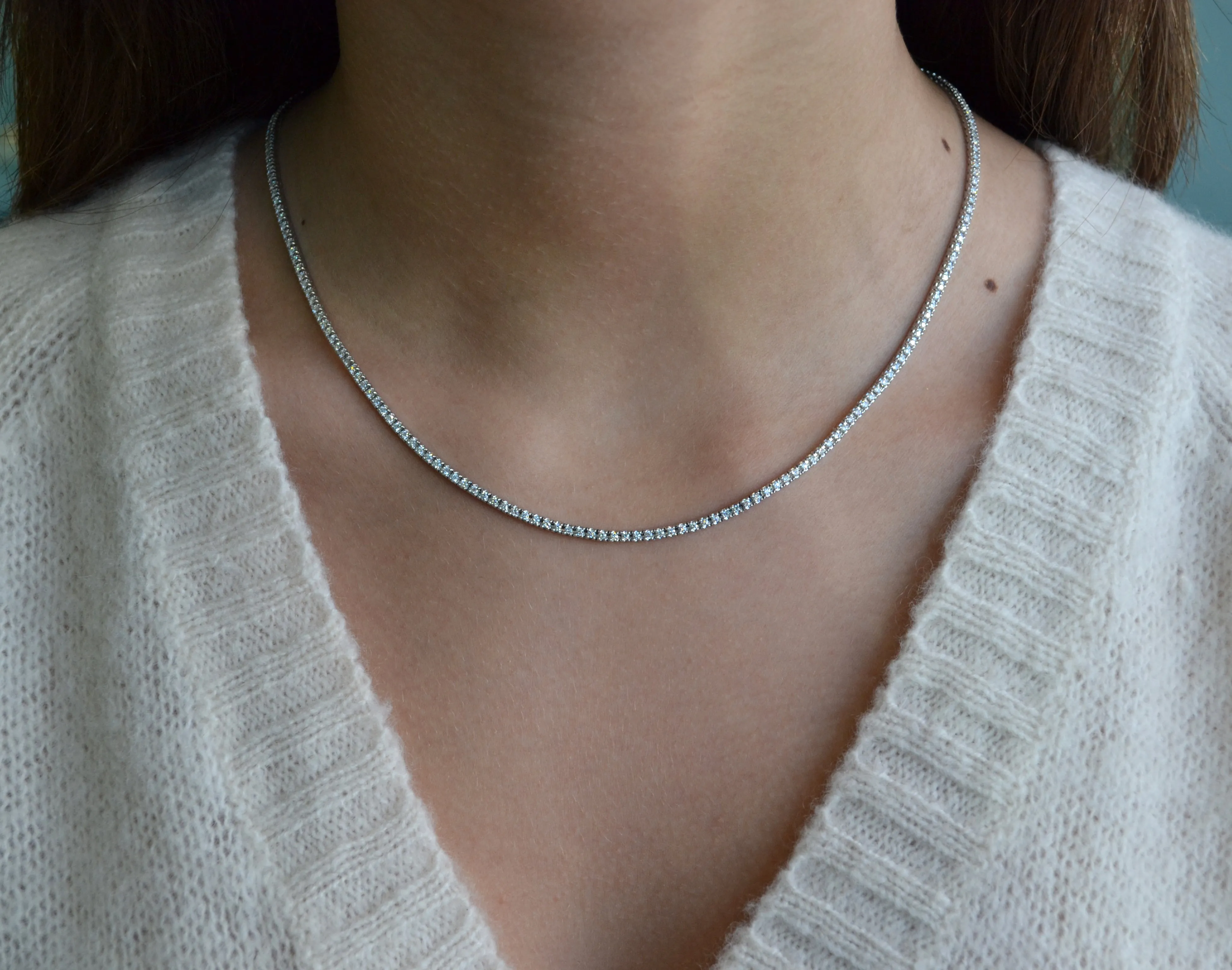 AFJ Diamond Collection - Diamond Riviere Necklace, 18k White Gold