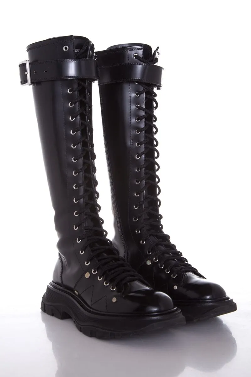 Alexander McQueen Sitvale Pelle Black Boots SZ 38.5