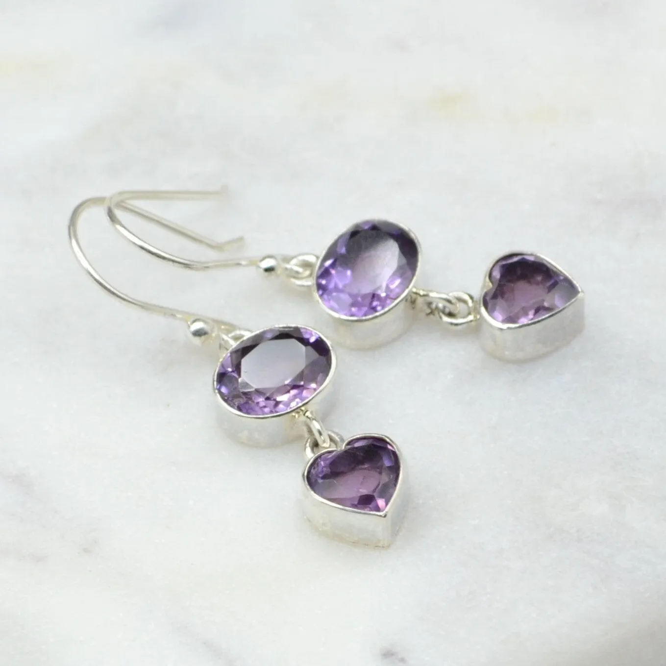 Amethyst Drop Silver Earrings