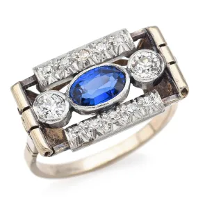 Antique Art Deco 14K Yellow Gold & Platinum 0.57 TCW Diamond & Sapphire Ring