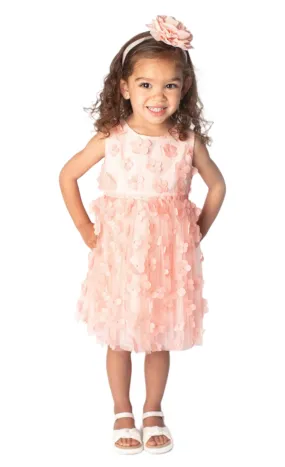 Baby Girl's & Little Girl's Peach 3D Mini Flower Dress