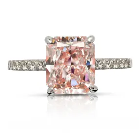 BALLET 3 CARAT RADIANT CUT FANCY INTENSE PINK COLOR VVS2 CLARITY DIAMOND ENGAGEMENT RING 18K WHITE GOLD  GIA CERTIFIED 3 CT FIP VVS2 BY MIKE NEKTA