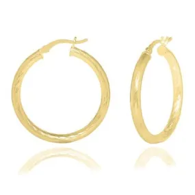 Better Jewelry Hoop Earrings Diamond Cut .925 Sterling Silver Gold Plated 4mm