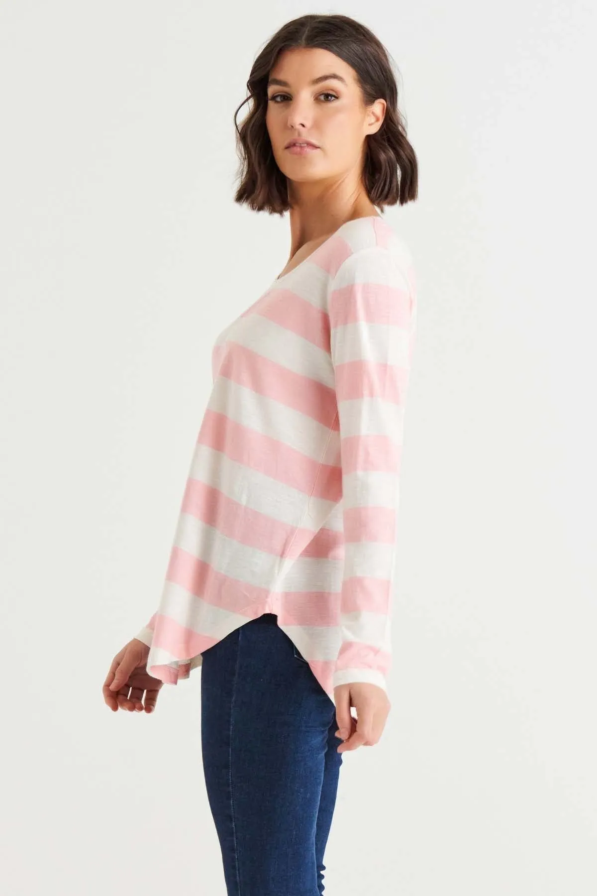 Betty Basics Megan Top in Baby Pink Stripe