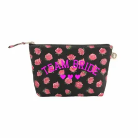 Black Floral Makeup Bag Neon Pink Team Bride