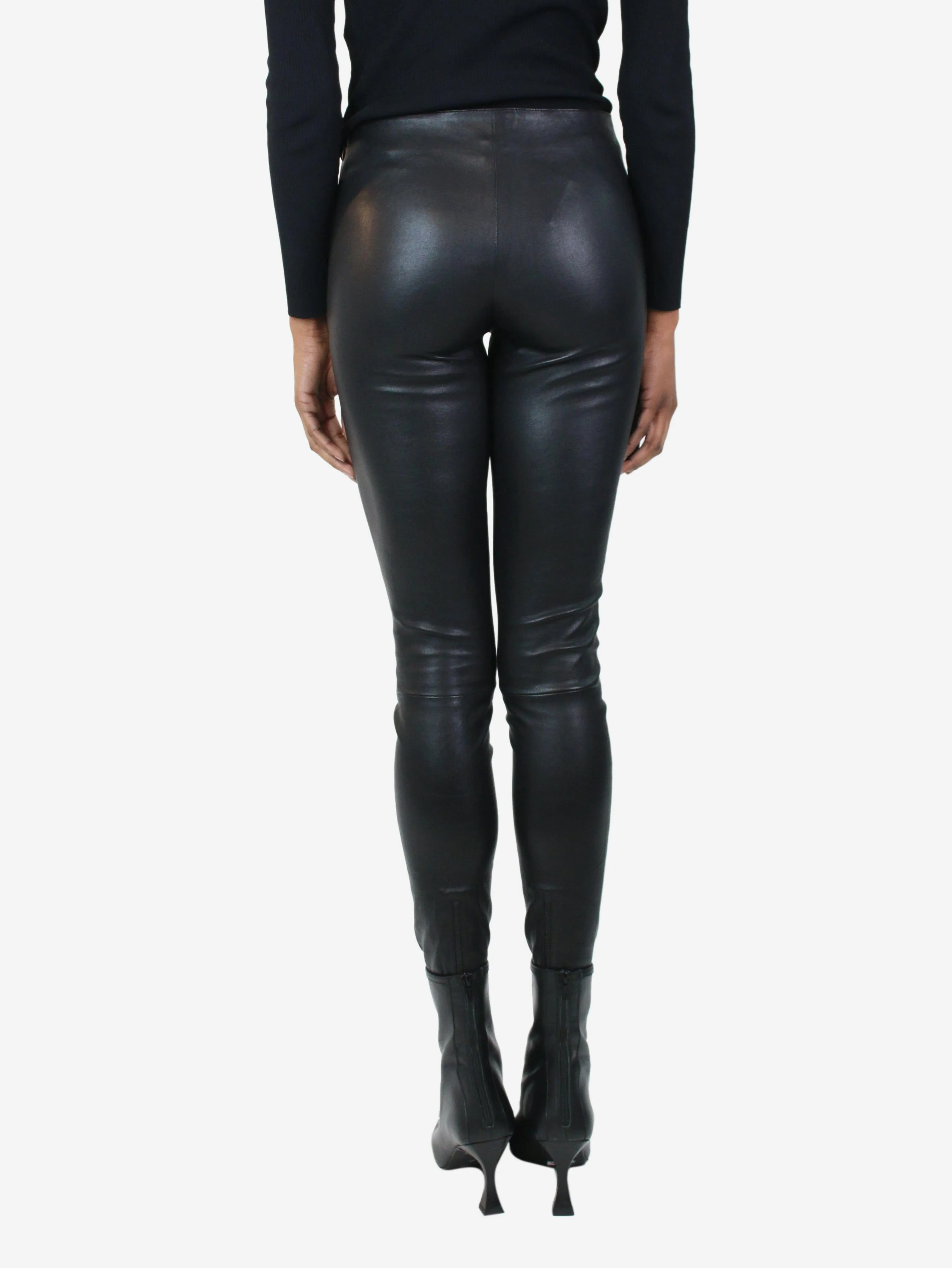 Black skinny zipped cuffs leather trousers - size FR 34