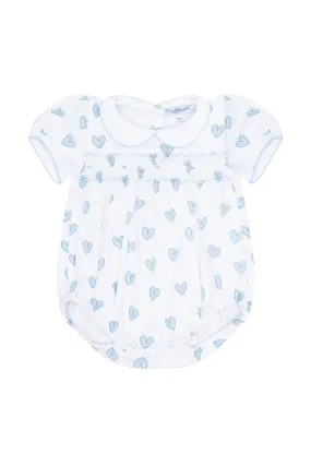 Blue Heart Print Smocked Bubble