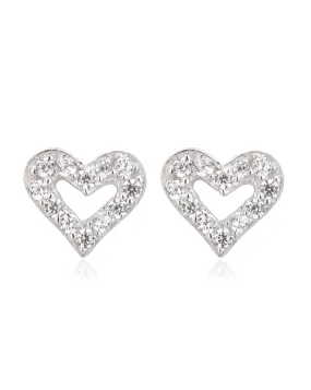 Carlton London 925 Sterling Rhodium Plated Cz Heart Stud Earring For Women