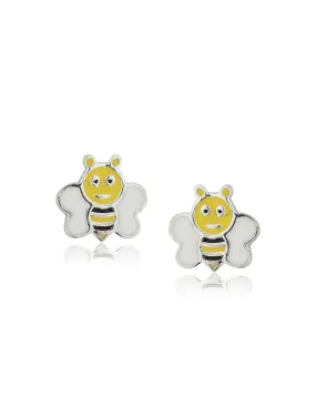 Carlton London 925 Sterling Silver Rhodium Plated Enamel Bees Stud Earring