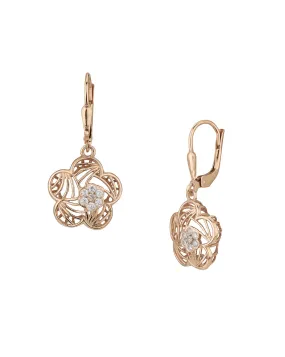 Carlton London 925 Sterling Silver Rose Gold Plated Cz Floral Drop Earring For Women