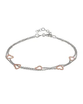 Carlton London Double Toned Rhodium Plated Multistranded Heart Bracelet