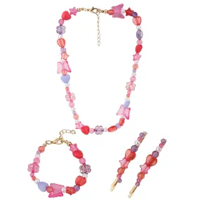 Carlton London Girls Gold-Plated Pink & Blue Beaded Jewellery Set Kjs044