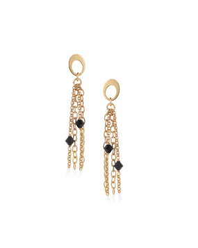 Carlton London Gold Plated Tasselled With Black Beaded Contemporary Drop Earring