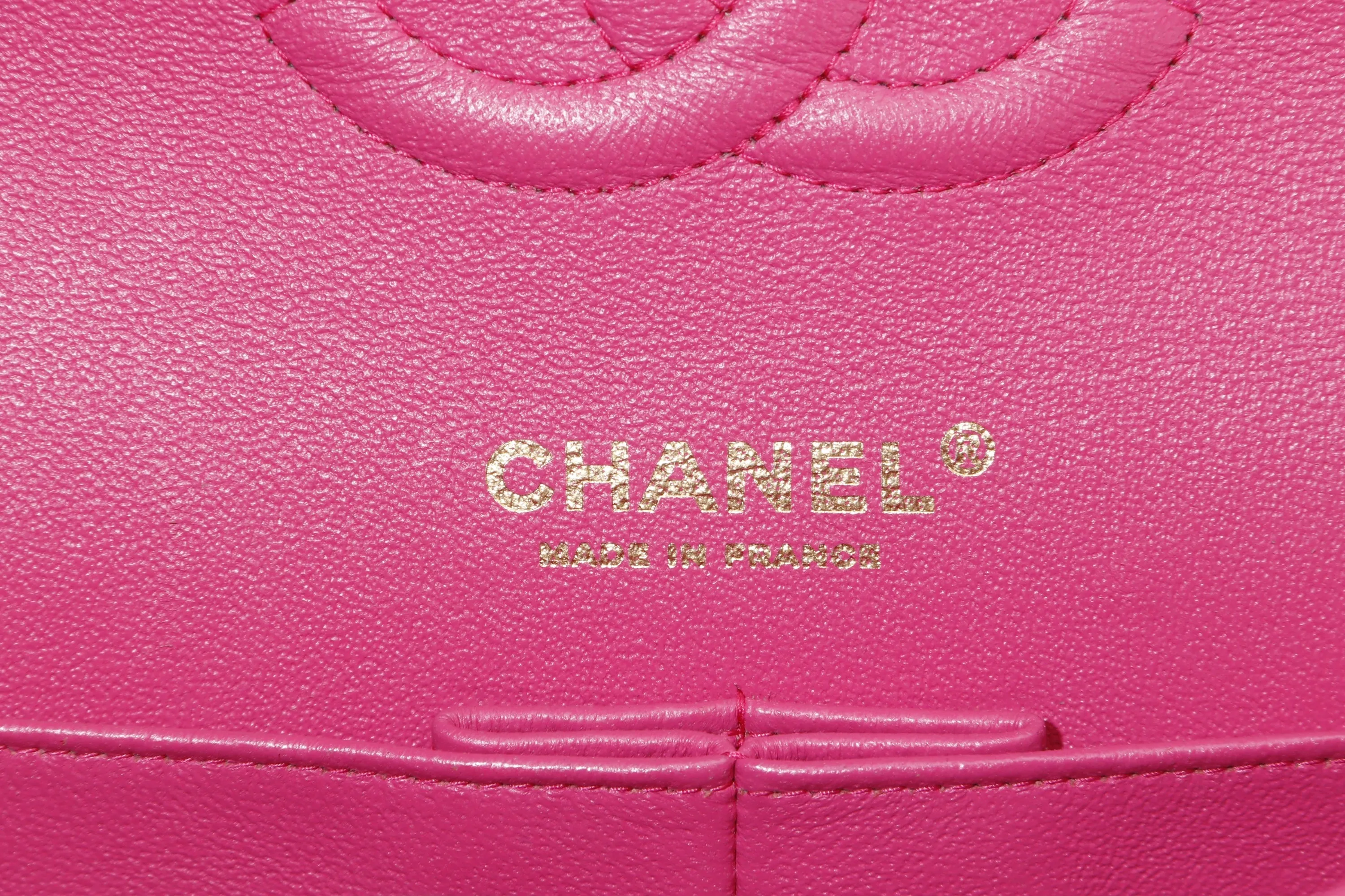 CHANEL CLASSIC DOUBLE FLAP (2214xxxx) MEDIUM PINK LAMBSKIN GOLD HARDWARE ,WITH CARD, DUST COVER & BOX