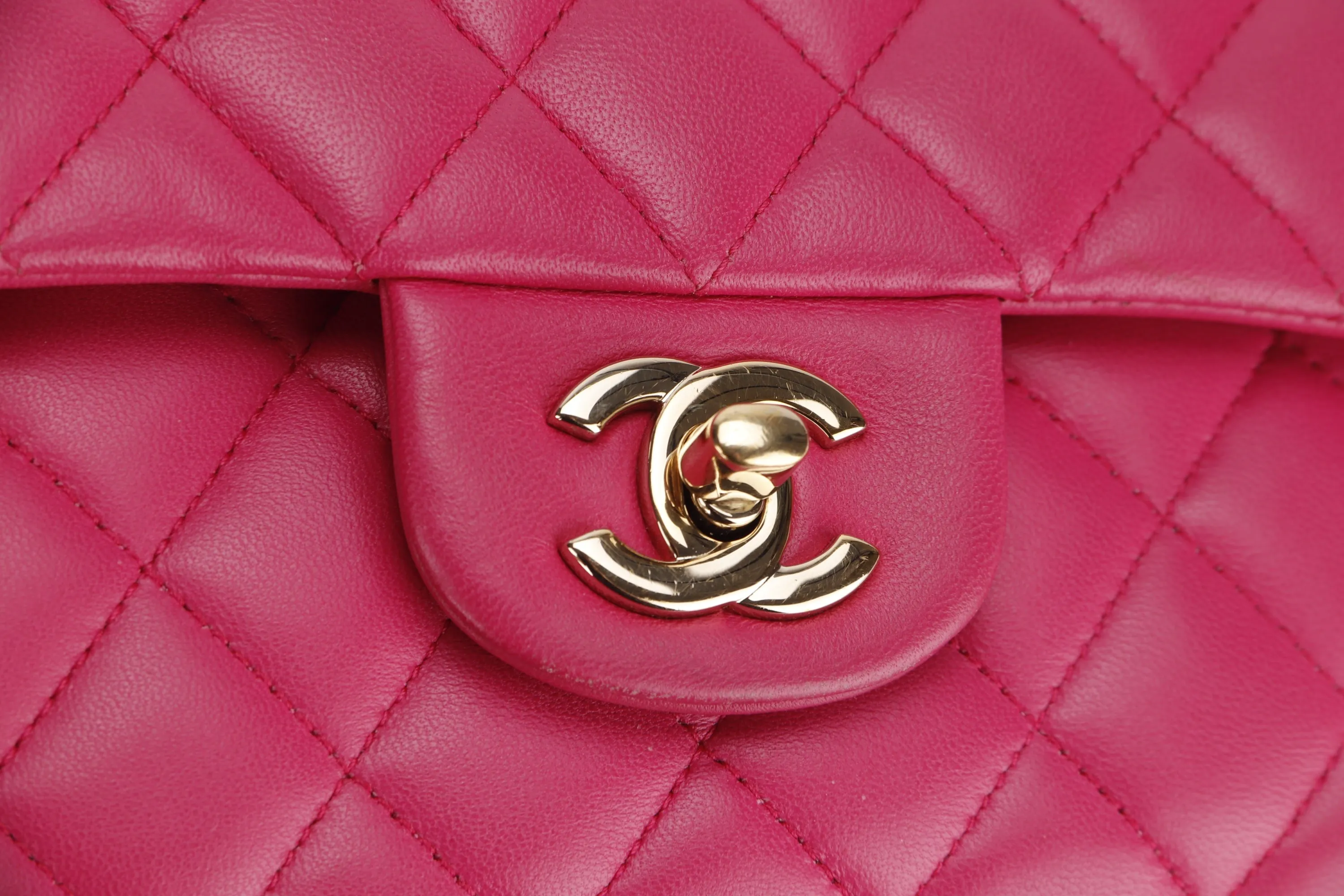 CHANEL CLASSIC DOUBLE FLAP (2214xxxx) MEDIUM PINK LAMBSKIN GOLD HARDWARE ,WITH CARD, DUST COVER & BOX