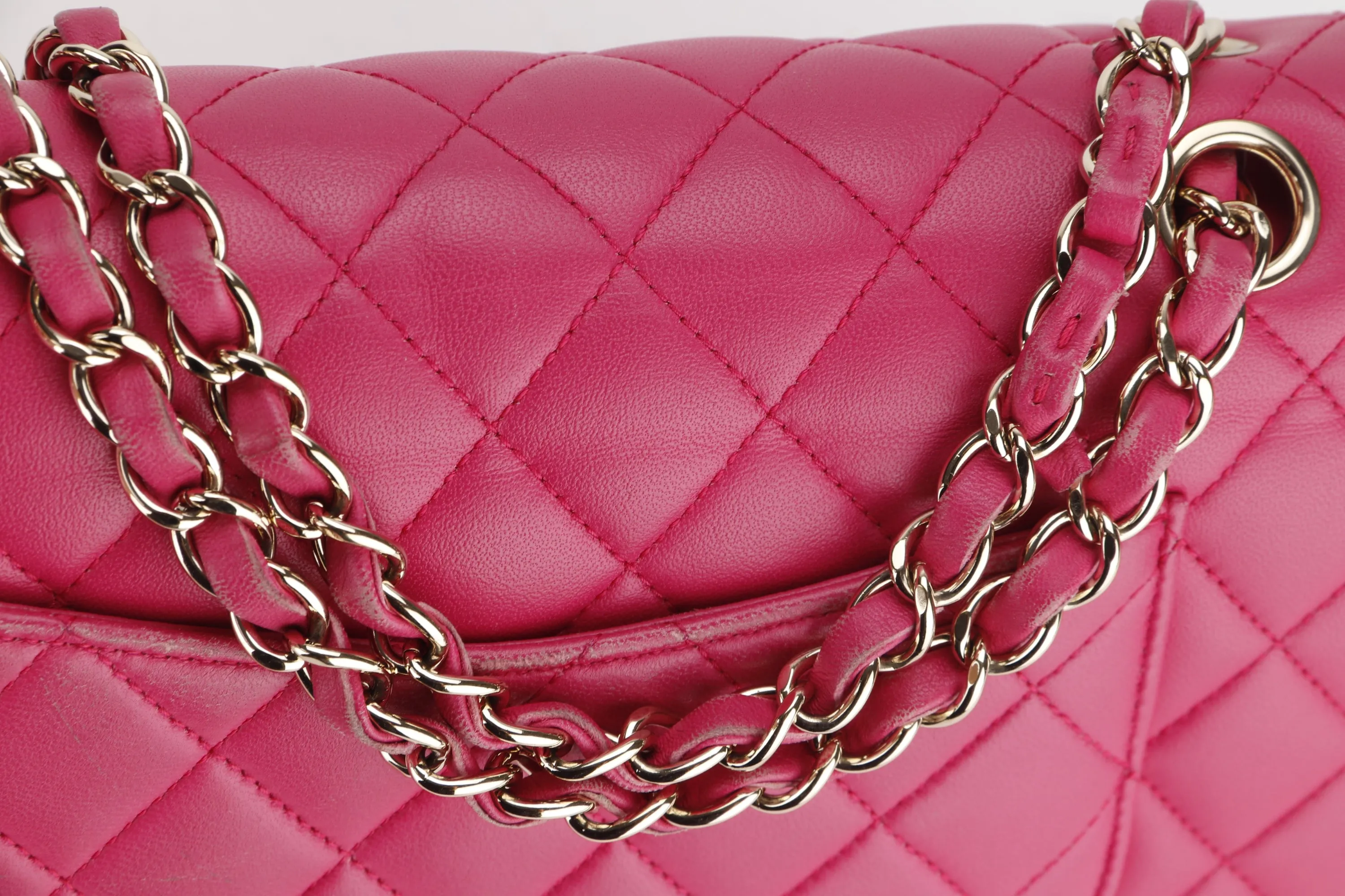 CHANEL CLASSIC DOUBLE FLAP (2214xxxx) MEDIUM PINK LAMBSKIN GOLD HARDWARE ,WITH CARD, DUST COVER & BOX