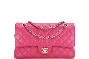 CHANEL CLASSIC DOUBLE FLAP (2214xxxx) MEDIUM PINK LAMBSKIN GOLD HARDWARE ,WITH CARD, DUST COVER & BOX