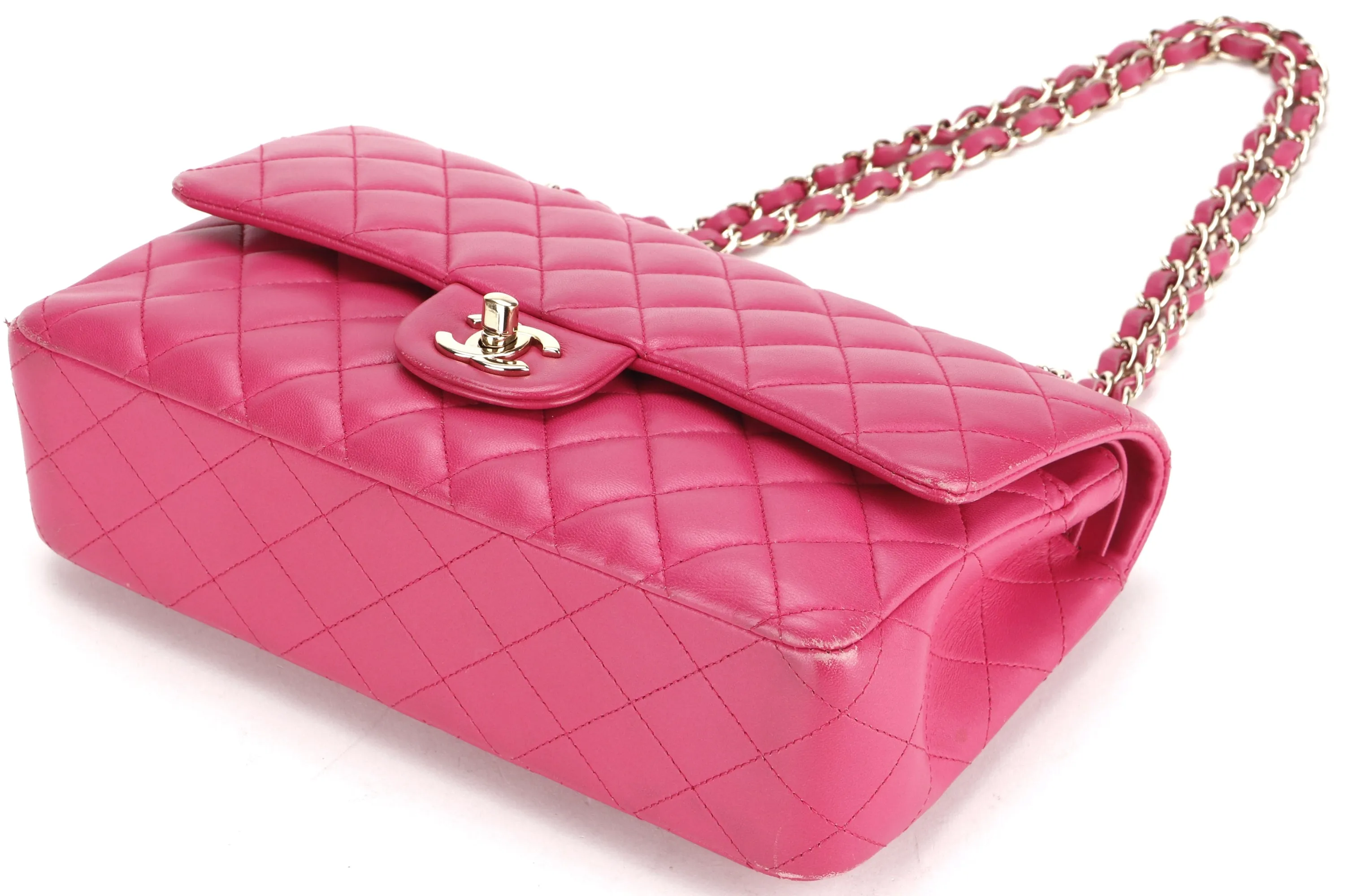 CHANEL CLASSIC DOUBLE FLAP (2214xxxx) MEDIUM PINK LAMBSKIN GOLD HARDWARE ,WITH CARD, DUST COVER & BOX