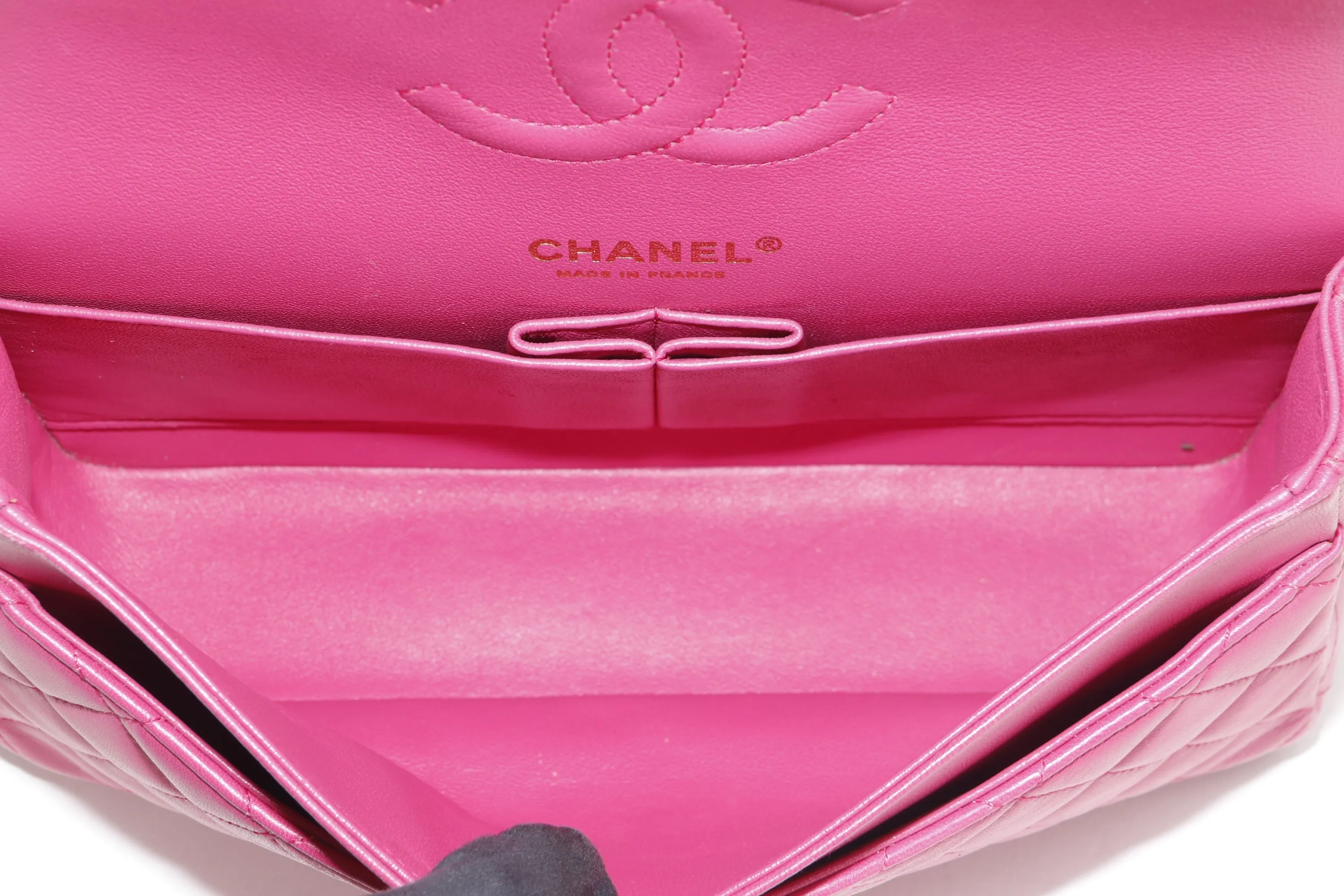 CHANEL CLASSIC DOUBLE FLAP (2214xxxx) MEDIUM PINK LAMBSKIN GOLD HARDWARE ,WITH CARD, DUST COVER & BOX