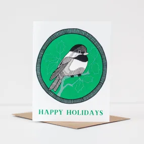 chickadee holiday card, winter bird Christmas card, bird nerd