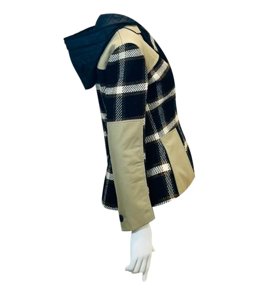 Christian Dior Silk & Wool Plaid Check Hooded Coat. Size 42FR