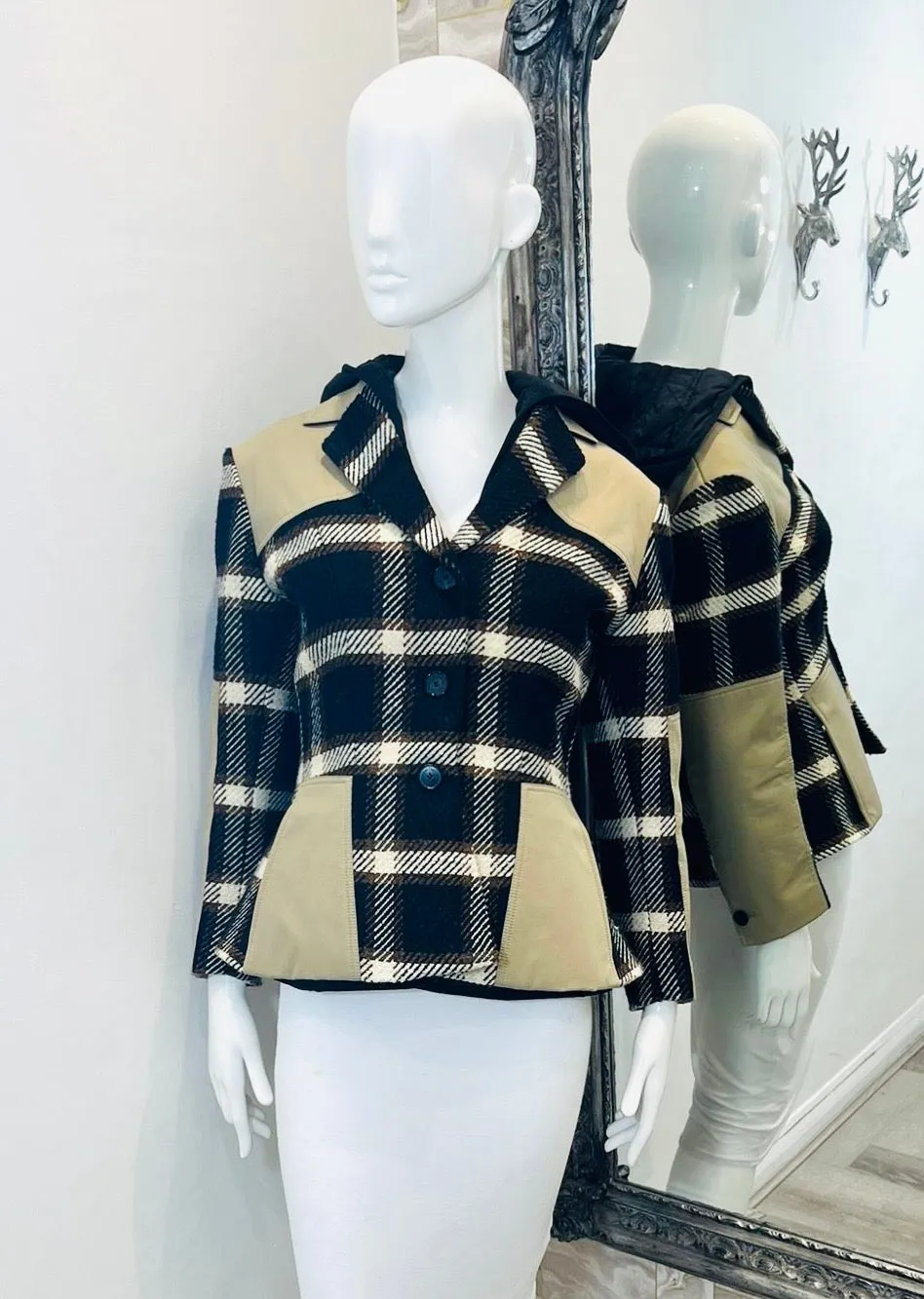 Christian Dior Silk & Wool Plaid Check Hooded Coat. Size 42FR