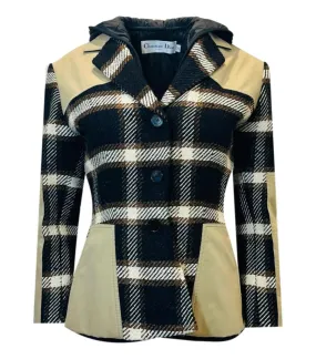 Christian Dior Silk & Wool Plaid Check Hooded Coat. Size 42FR