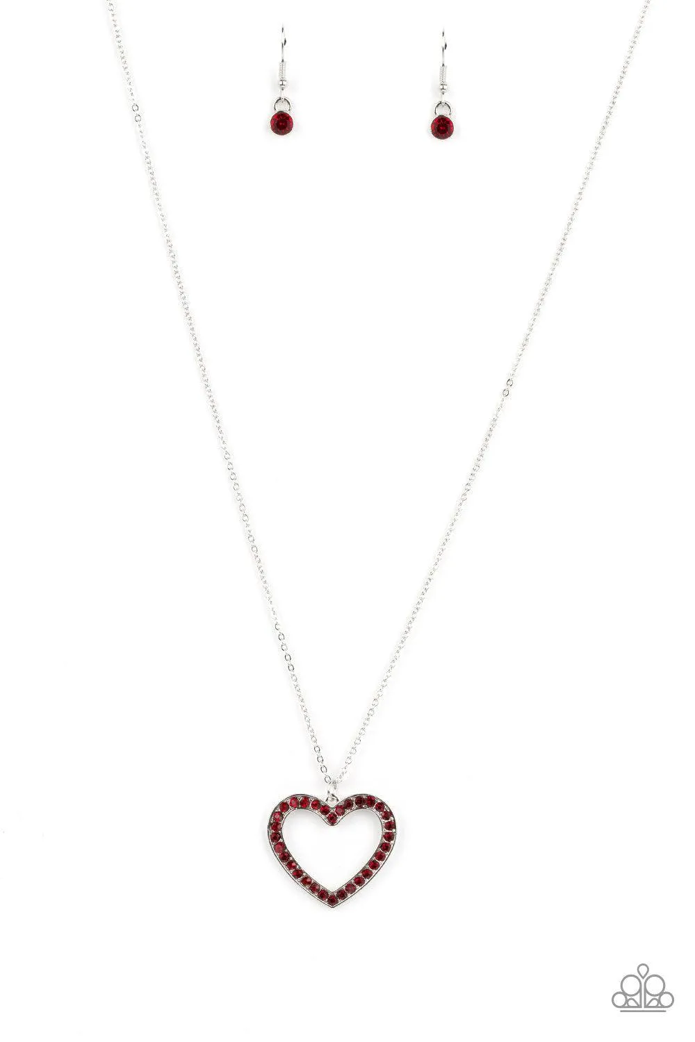 Dainty Darling Red Rhinestone Heart Necklace - Paparazzi Accessories