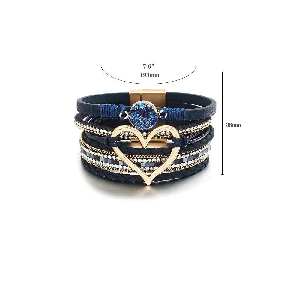 'Dalgu' Heart Charm Cuff Bracelet - olive