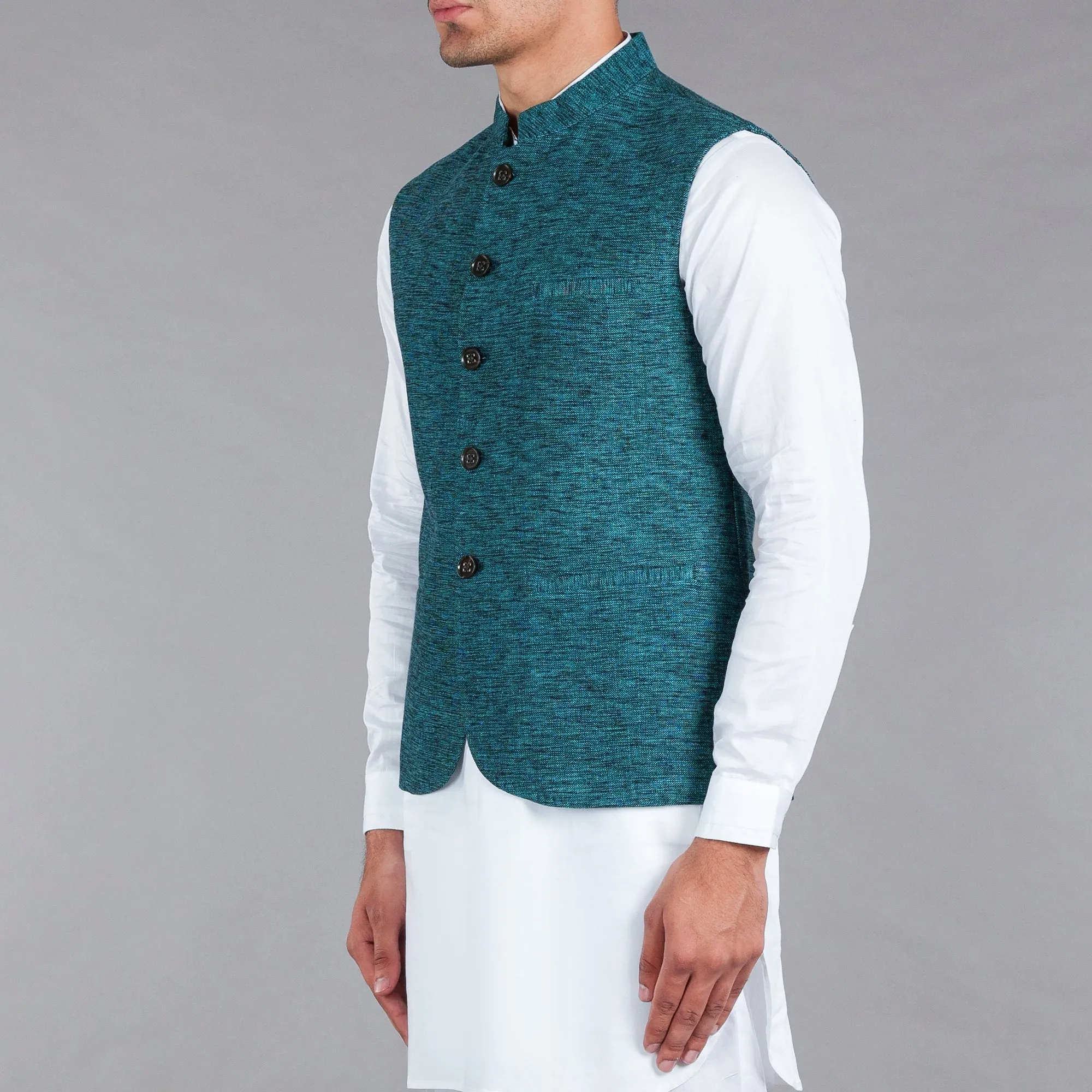 Dark Green Khaddar Waistcoat