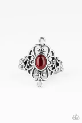 DEW Your Thing Red Cat's Eye and Silver Filigree Ring - Paparazzi Accessories