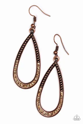 Dripping In Diamonds Copper and Rhinestone Teardrop Earrings - Paparazzi Accessories