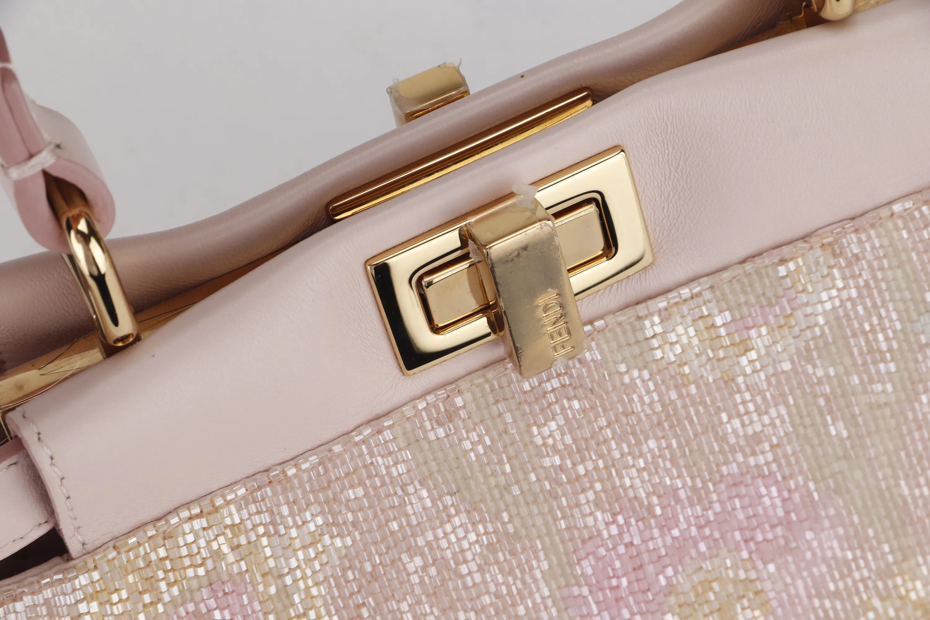 FENDI PEEKABOO GLASS MINI (8BN309ACYM2088007) PINK LEATHER GOLD HARDWARE, WITH CHAIN, RAINCOAT, DUST COVER & BOX