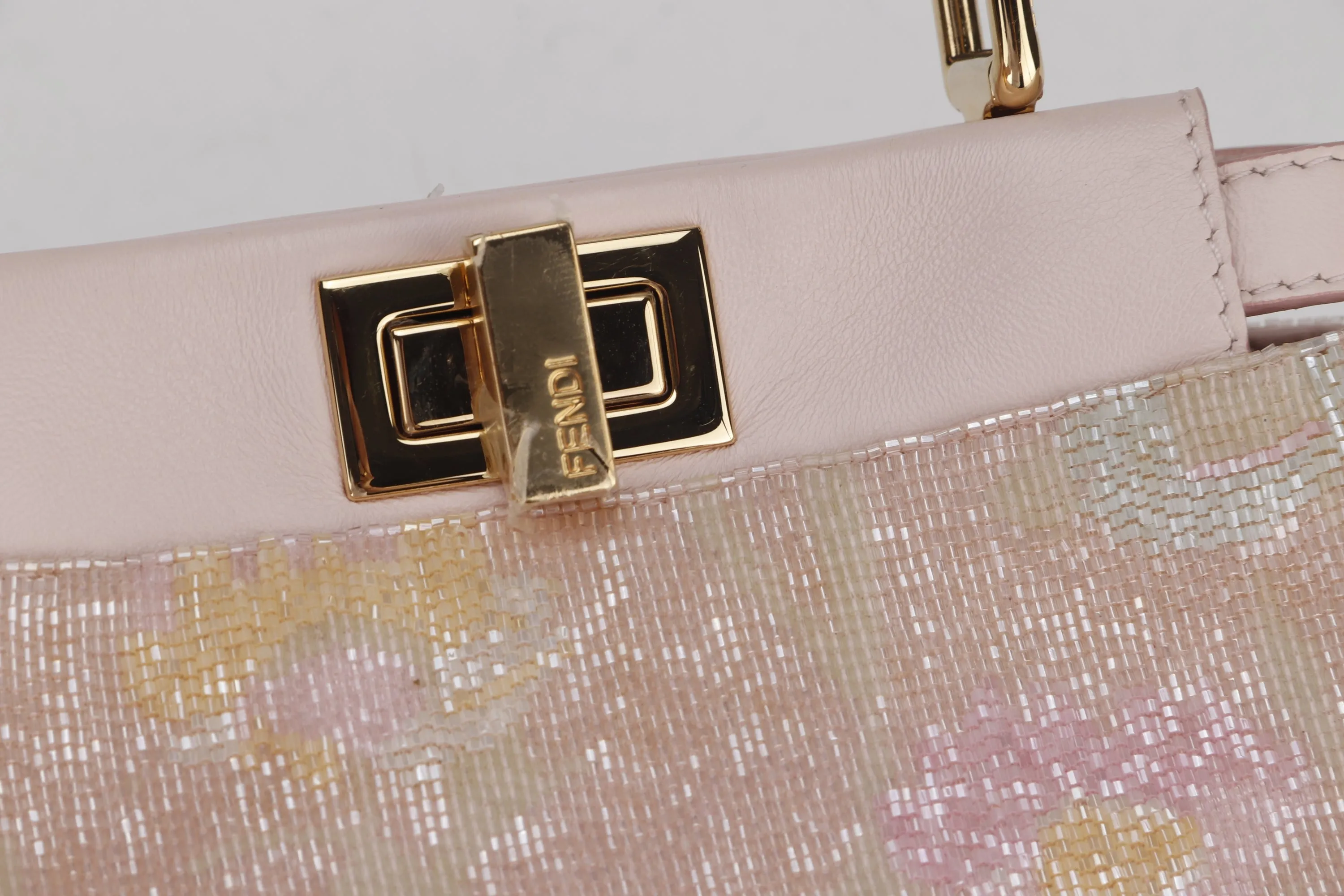 FENDI PEEKABOO GLASS MINI (8BN309ACYM2088007) PINK LEATHER GOLD HARDWARE, WITH CHAIN, RAINCOAT, DUST COVER & BOX