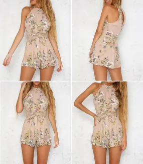 FLORAL HALTER TOP ROMPER