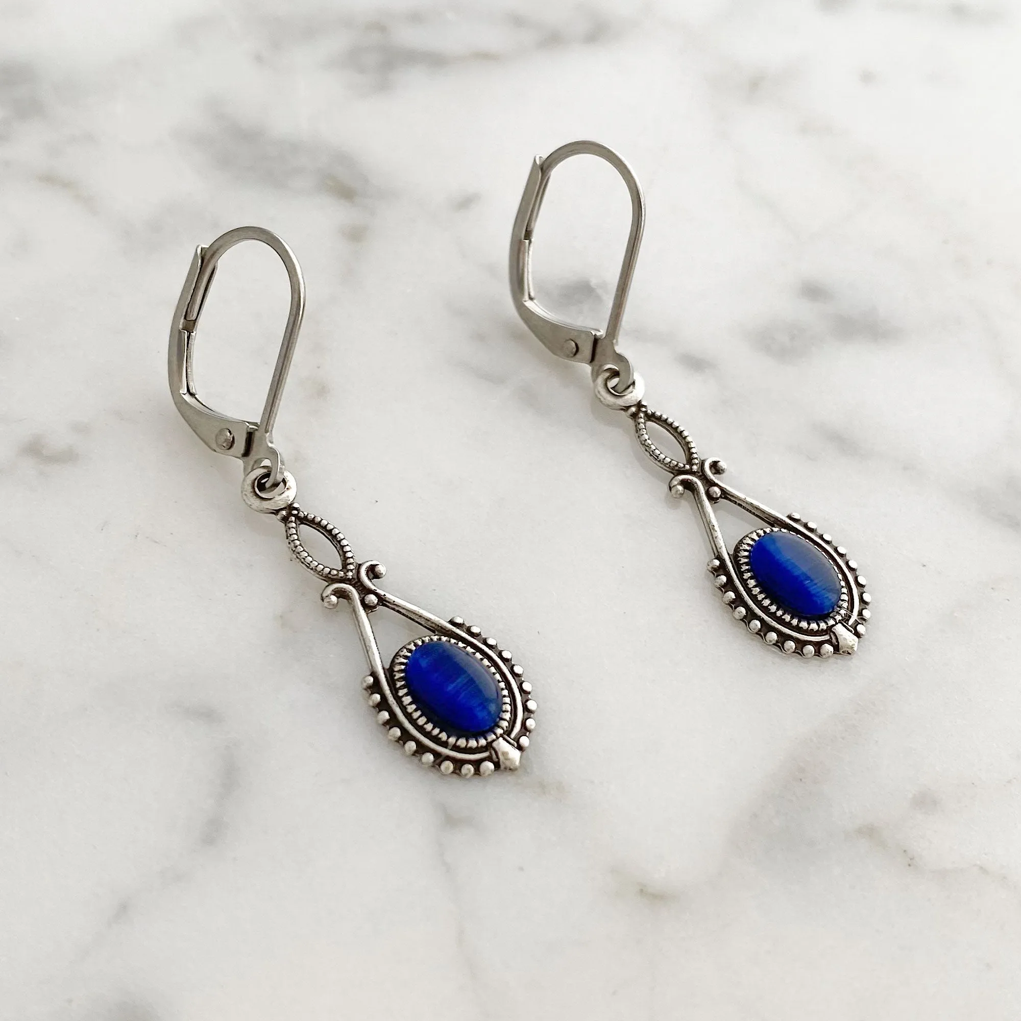 GAVIN silver and blue cat eye earrings