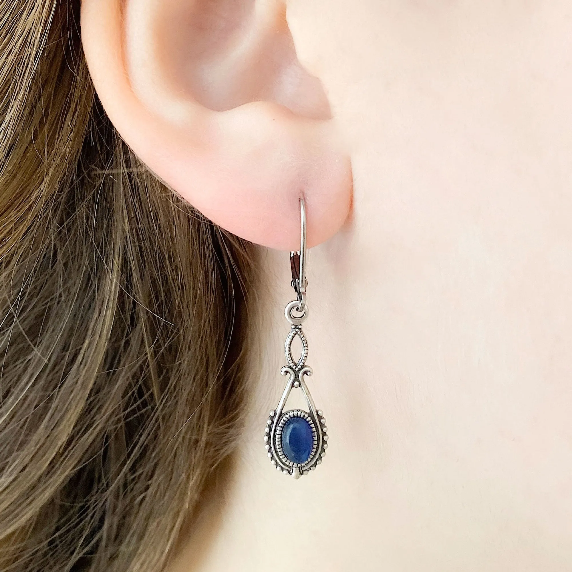 GAVIN silver and blue cat eye earrings