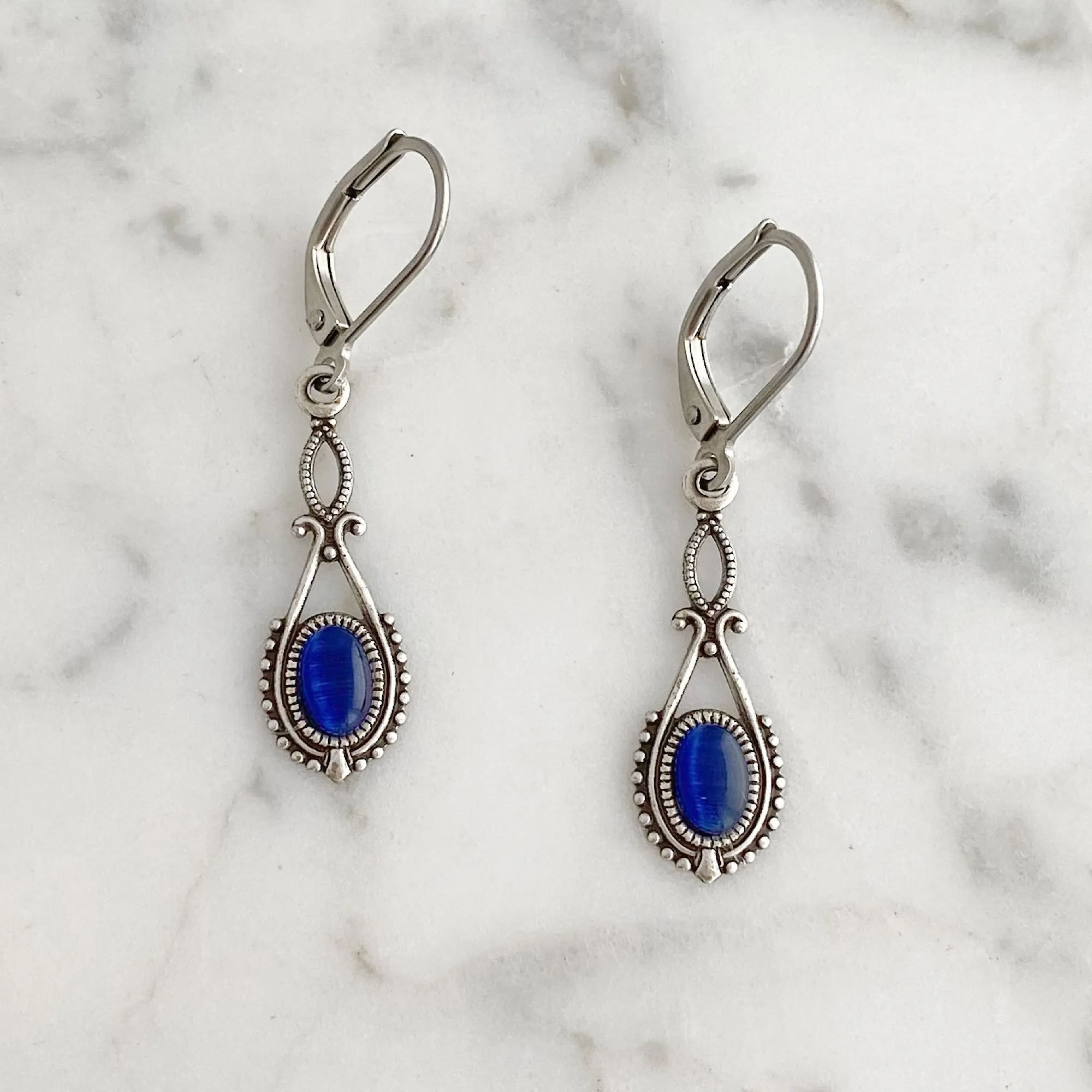 GAVIN silver and blue cat eye earrings